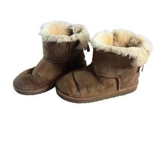 Ugg Australia sz 5 Mini Bailey Bow Boots Tan Sheepskin Satin Bow